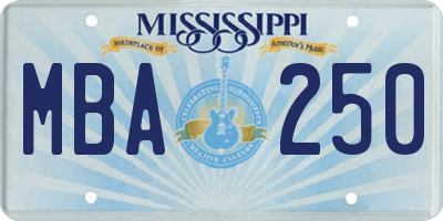 MS license plate MBA250