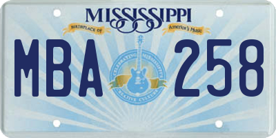 MS license plate MBA258