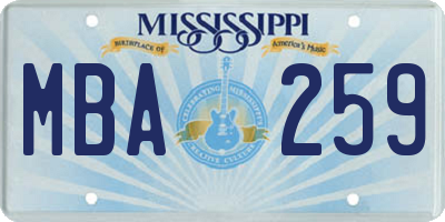MS license plate MBA259
