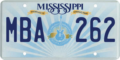 MS license plate MBA262