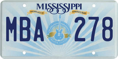 MS license plate MBA278