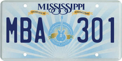 MS license plate MBA301