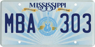 MS license plate MBA303