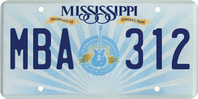 MS license plate MBA312