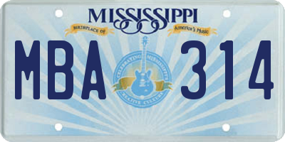 MS license plate MBA314