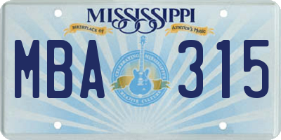 MS license plate MBA315