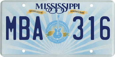 MS license plate MBA316