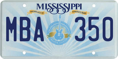 MS license plate MBA350