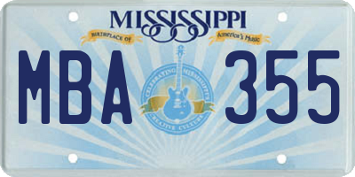 MS license plate MBA355
