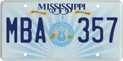 MS license plate MBA357