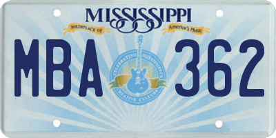 MS license plate MBA362