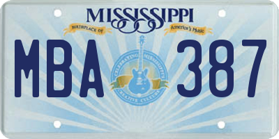 MS license plate MBA387