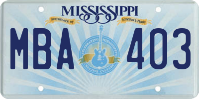 MS license plate MBA403