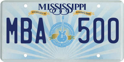 MS license plate MBA500