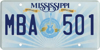 MS license plate MBA501