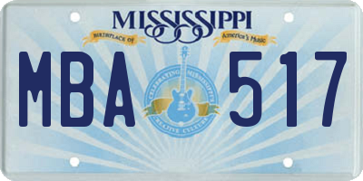 MS license plate MBA517