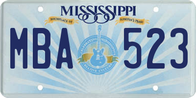MS license plate MBA523