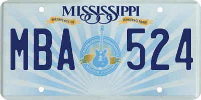 MS license plate MBA524