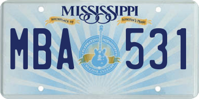 MS license plate MBA531