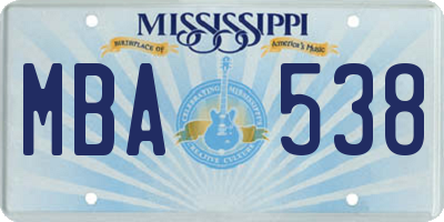MS license plate MBA538