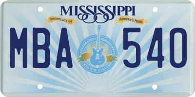 MS license plate MBA540