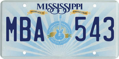MS license plate MBA543