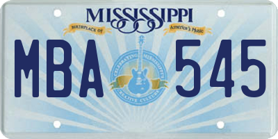 MS license plate MBA545