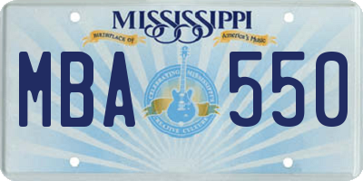MS license plate MBA550