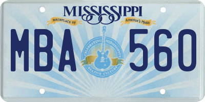 MS license plate MBA560