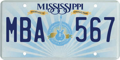 MS license plate MBA567