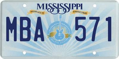 MS license plate MBA571