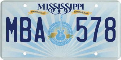 MS license plate MBA578