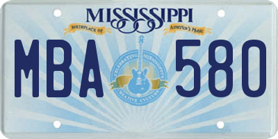 MS license plate MBA580