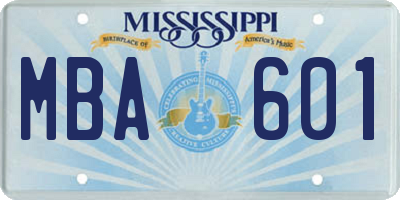 MS license plate MBA601