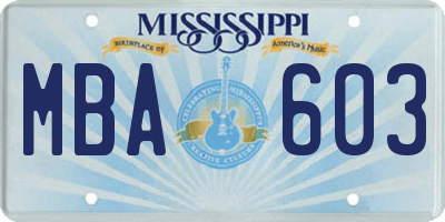 MS license plate MBA603