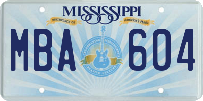 MS license plate MBA604
