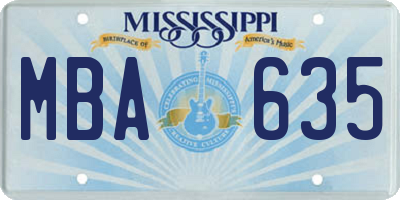 MS license plate MBA635