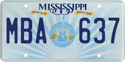 MS license plate MBA637