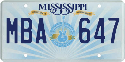 MS license plate MBA647