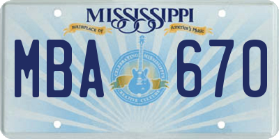 MS license plate MBA670