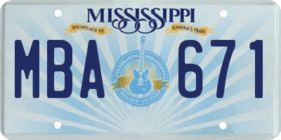 MS license plate MBA671