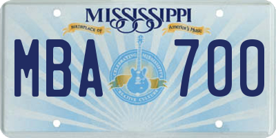 MS license plate MBA700
