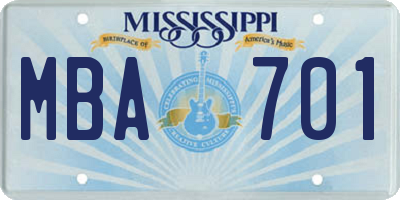 MS license plate MBA701