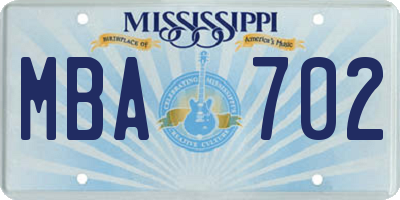 MS license plate MBA702