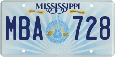 MS license plate MBA728