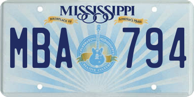 MS license plate MBA794