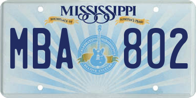 MS license plate MBA802
