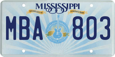 MS license plate MBA803