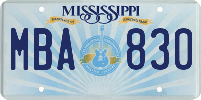 MS license plate MBA830