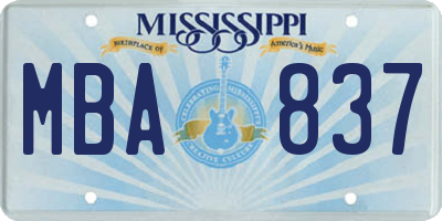 MS license plate MBA837